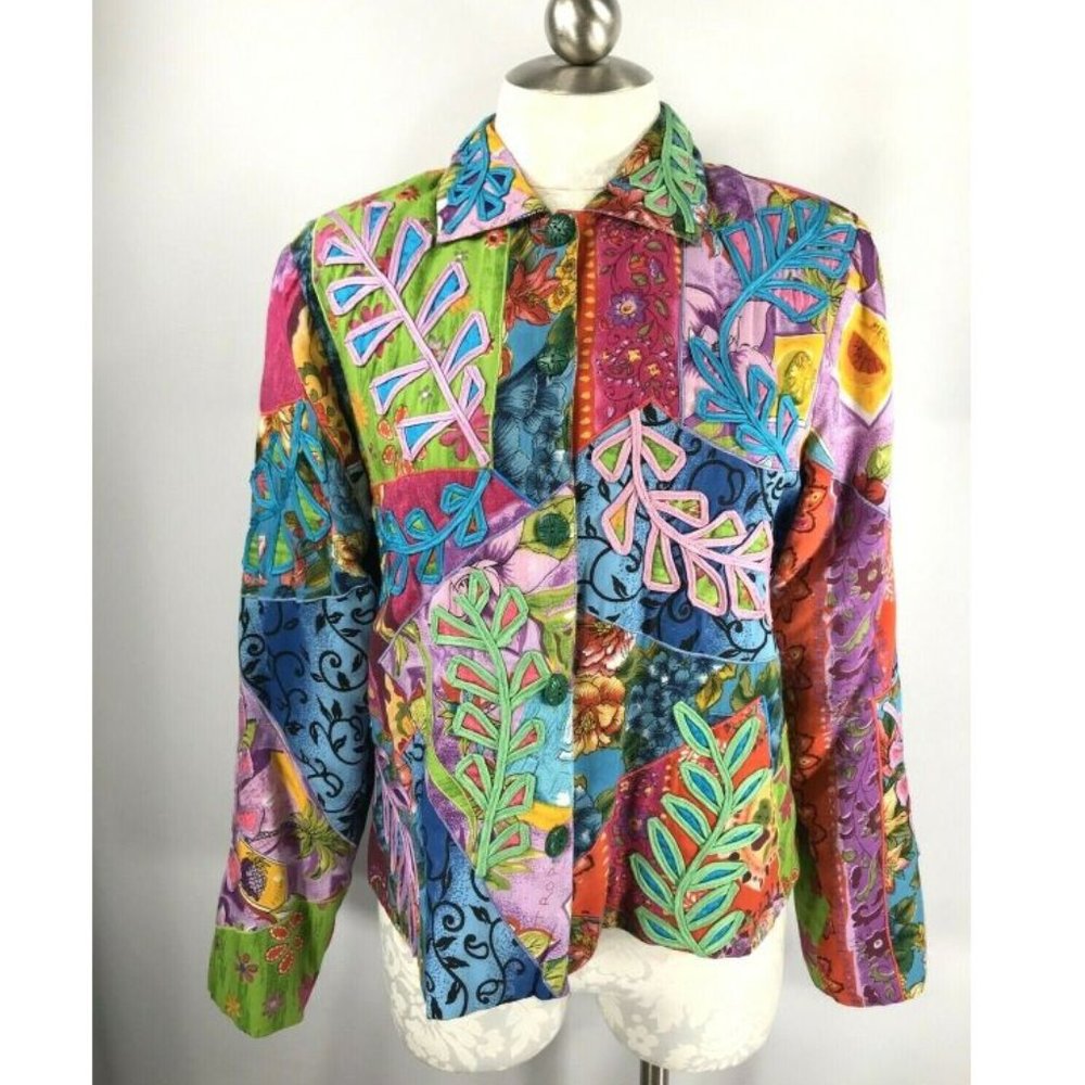 Sandy Starkman M Jacket Patchwork Floral 90s Bold - image 1